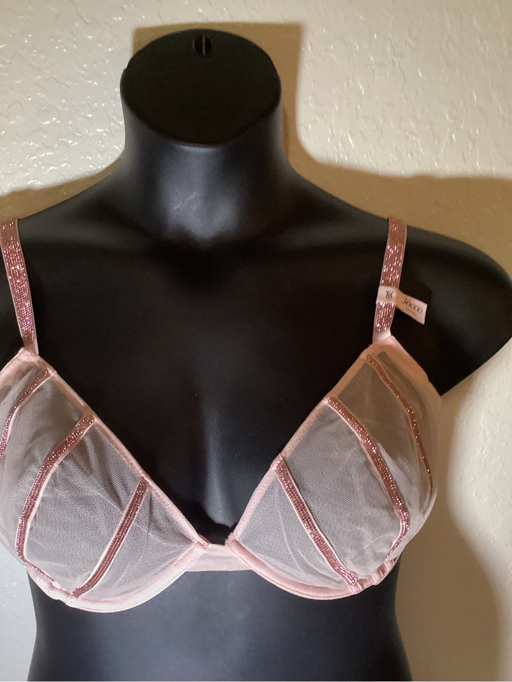 Victoria's Secret Light Pink Sheer Mesh Bra with Glitter Trim